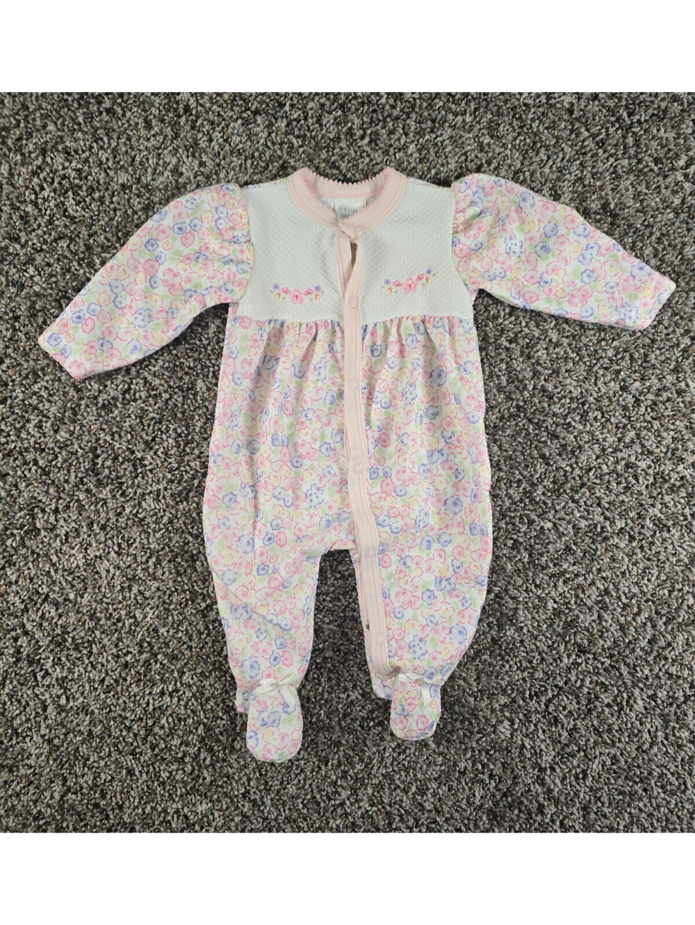 Vintage 90s Little Wonders Baby Girls Sz 3-6M Footed Romper Pink Floral Print